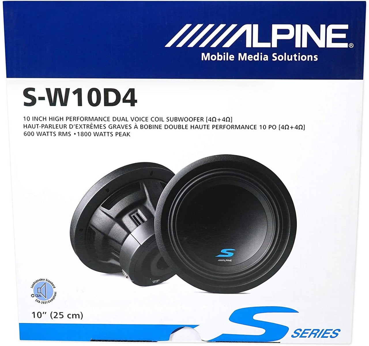 Alpine S-W10D2 Car Subwoofer 1800W 10" Dual 2 Ohm Car Subwoofer with Ported Box