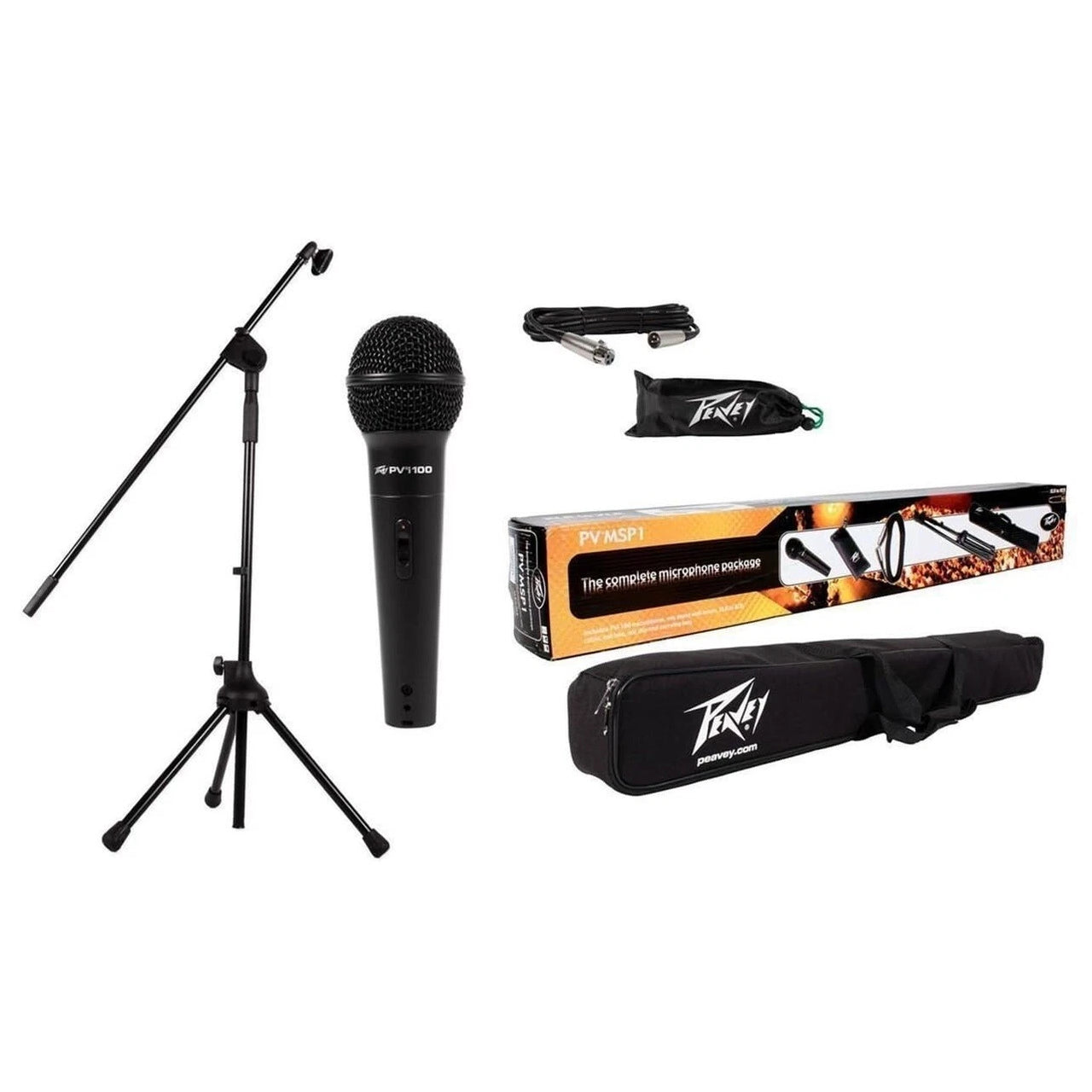 2 Peavey PV MSP1 Complete Microphone with Stand Kit XLR Cable Included