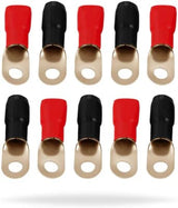 Absolute 0 gauge ring terminal 10 pack with red and black boots for 1/0 AWG wire crimp cable.