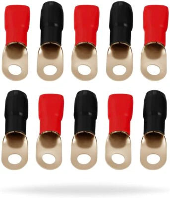  Absolute 0 gauge ring terminal 10 pack with red and black boots for 1/0 AWG wire crimp cable.