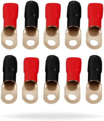  10 Pack 1/0 Gauge AWG Red/Black Ring Terminal Wire Crimp Cable with 5/16 Boots