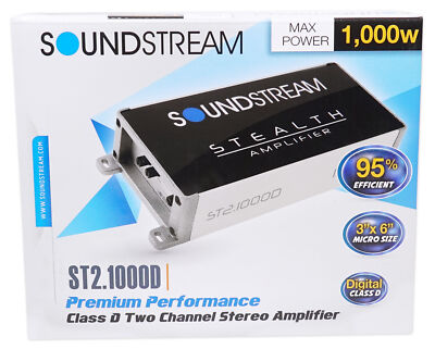 Soundstream ST2.1000D Stealth Series 1000W Class D 2-Channel Amplifier