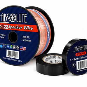 Absolute S16G100 16 Gauge 100' Clear Speaker Wire and 3/4" x 60' FT Black Electrical Tape