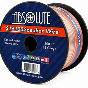 Absolute S16G100 16 Gauge 100' Clear Speaker Wire and 3/4" x 60' FT Black Electrical Tape