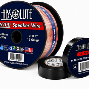 Absolute USA S16G200 16 Gauge 200 Feet Clear Speaker Wire + 3/4" x 60' FT Black Electrical Tape