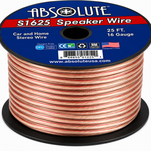 Absolute S1625 16 Gauge 25 Feet Clear Speaker Wire