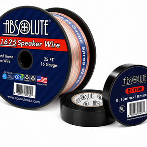 Absolute S1625 16 Gauge 25 Feet Clear Speaker Wire + 3/4" x 60' FT Black Electrical Tape