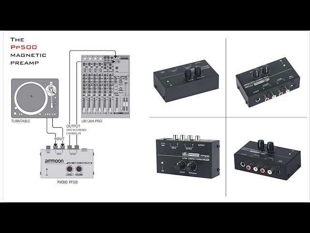 MR DJ PP500 Phono Turntable Preamp Input /TRS Output Stereo Knob Control Mini Record Player Preamplifier