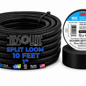 Absolute SLT10-10 10' 1" 25mm Split Wire Loom Sleeve Tube & 3M 165 Electrical Tape