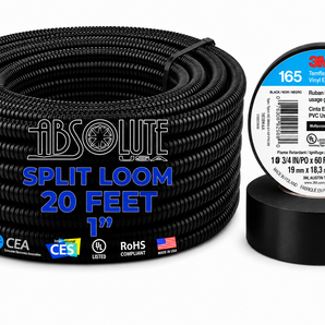 Absolute SLT10-20 20' 1" 25mm Split Wire Loom Sleeve Tube & 3M 165 Electrical Tape