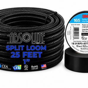 Absolute SLT10-25 3M 1700 25' 1" 25mm Split Wire Loom Conduit Polyethylene Corrugated Tubing Sleeve Tube & 3M Electrical Tape
