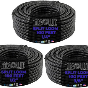 3 Rolls 100ft ea Split Cable Wire Loom PolyethyleneTubing 1/4" 3/8" 1/2" Conduit
