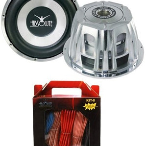 Absolute ST-1500 2000W 10" Dual 4-Ohm Car Subwoofer + 8 Gauge Amp Kit