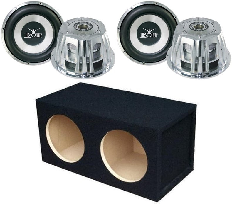 Absolute ST-1500 2000 Watt 10" Car Subwoofer + Double Sealed Enclosure Box + 8 Gauge Amp Kit