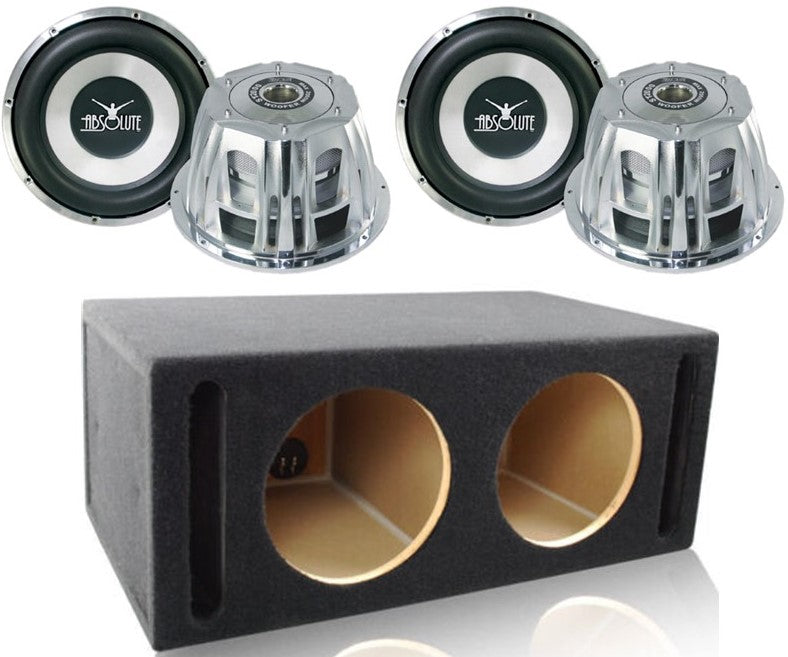 Absolute ST-1500 2000 Watt 10" Car Subwoofer + Double Ported Enclosure Box + 8 Gauge Amp Kit