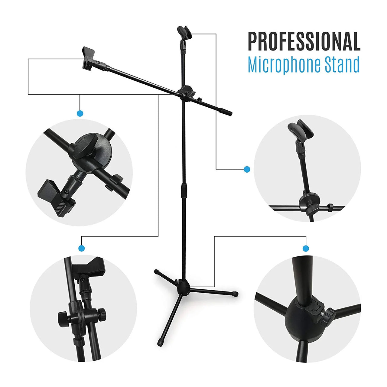 MR DJ MS-300 Universal Adjustable Tripod Microphone Stands Adjustable Boom Stage with Mic Holder Clips