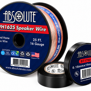 Absolute SWH1625 16 Gauge 25 Feet Clear Speaker Wire + 3/4" x 60' FT Black Electrical Tape