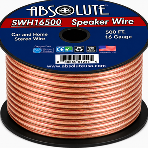 Absolute SWH16500 500' 16 Gauge Car Home Audio Speaker Wire Cable Spool