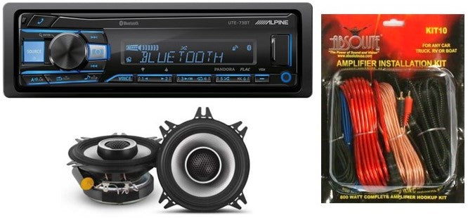 Alpine UTE-73BT Mech-less Digital Bluetooth & S2-S40 4" 140 Watts 2-Way Speakers & KIT10 Installation AMP Kit