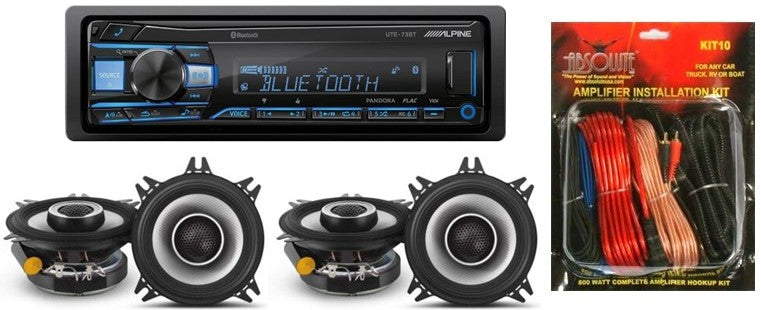 Alpine UTE-73BT Mech-less Digital Bluetooth & 2 Pair S2-S40 4" 140 Watts 2-Way Speakers & KIT10 Installation AMP Kit