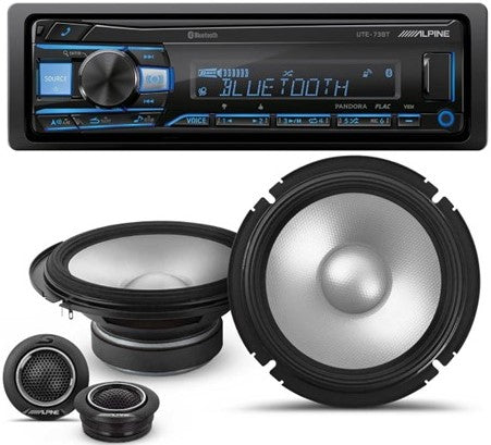 Alpine UTE-73BT In-Dash Digital Media Receiver Bluetooth & 2 Pair S2-S65C 6.5" Component Speakers