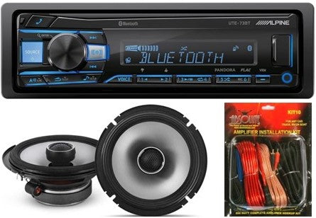 Alpine UTE-73BT In-Dash Digital Media Receiver Bluetooth & S2-S65 6.5" 480 Watts Coaxial Car Speakers & KIT10 Installation AMP Kit