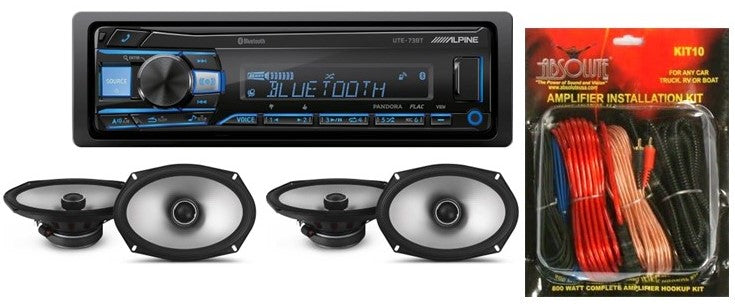 Alpine UTE-73BT In-Dash Digital Media Receiver Bluetooth & 2 Pair S2-S69 6x9" Speakers & KIT10 Installation AMP Kit