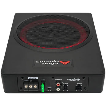 Cerwin-Vega VPAS821 870W 8" underseat enclosure with 2-channel output and sleek black design.