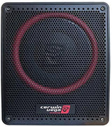 Cerwin Vega VRAD10 active slim subwoofer enclosure with passive radiator features and sleek design.