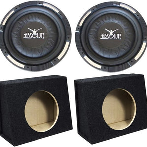 2 Absolute XS-1000 10" 1500 Watts Single Slim Shallow Subwoofer + Sealed Angle Truck Enclosure Box