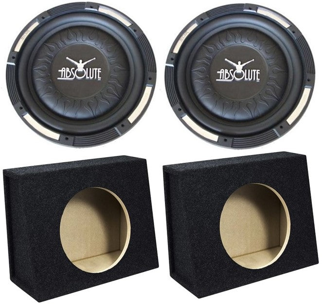 2 Absolute XS-1000 10" 1500 Watts Single Slim Shallow Subwoofer + Sealed Angle Truck Enclosure Box