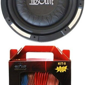 Absolute XS-1000 10" Xcursion Series 1500 Watts Slim Shallow Subwoofer + 8 Gauge Amp Kit