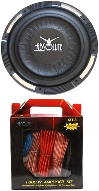 Absolute XS-1000 10-Inch 1500 Watts Shallow Subwoofer + 8 Gauge Amp Kit