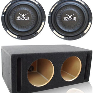 2 Absolute XS-1000 10" 1500 Watts Single Slim Shallow Subwoofer + Doubled Ported Enclosure Box
