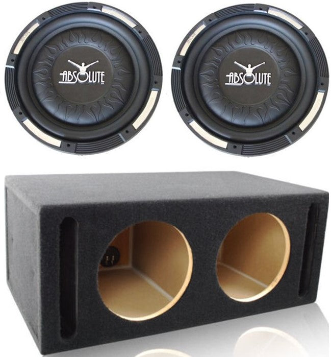 2 Absolute XS-1000 10" 1500 Watts Single Slim Shallow Subwoofer + Doubled Ported Enclosure Box