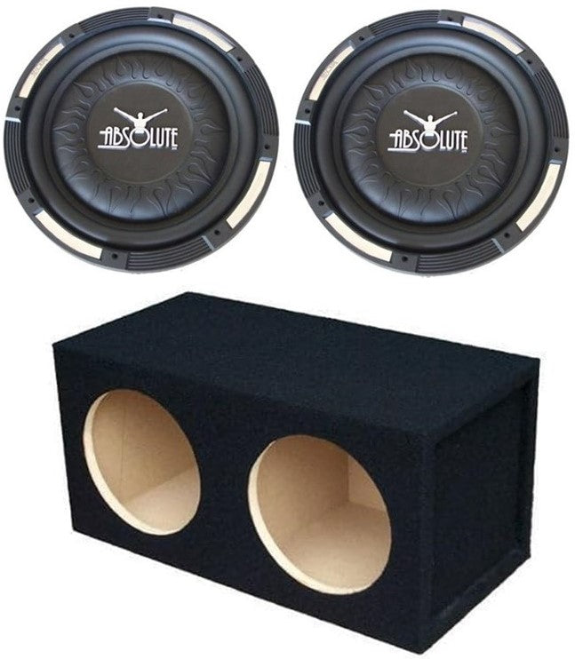 2 Absolute XS-1000 10" 1500 Watts Single Slim Shallow Subwoofer + Doubled Sealed Enclosure Box