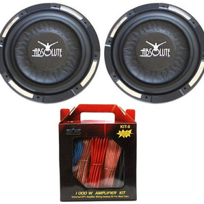 2 Absolute XS-1000 10" 1500 Watts Slim Shallow Subwoofer + 8 Gauge Amp Kit