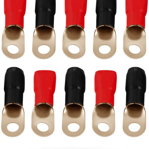 MR DJ 1/0 Gauge 10 Pack Ring Terminal 1/0 AWG Wire Crimp Cable Red/Black 5/16
