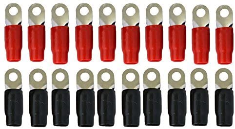 MR DJ 1/0 Gauge Ring Terminal 20 Pack<br/> Ring Terminal 20 Pack 1/0 AWG Wire Crimp Cable- Red/Black  5/16