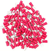  Red insulated fork spade wire connector for electrical crimp terminals.