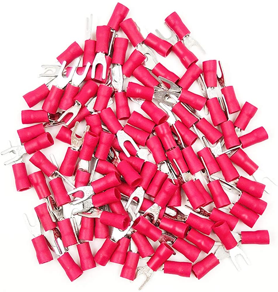 American Terminal E-SR8-1000 1000PCS 18-22 AWG Red Insulated Fork Spade Wire Connector Electrical Crimp Terminal