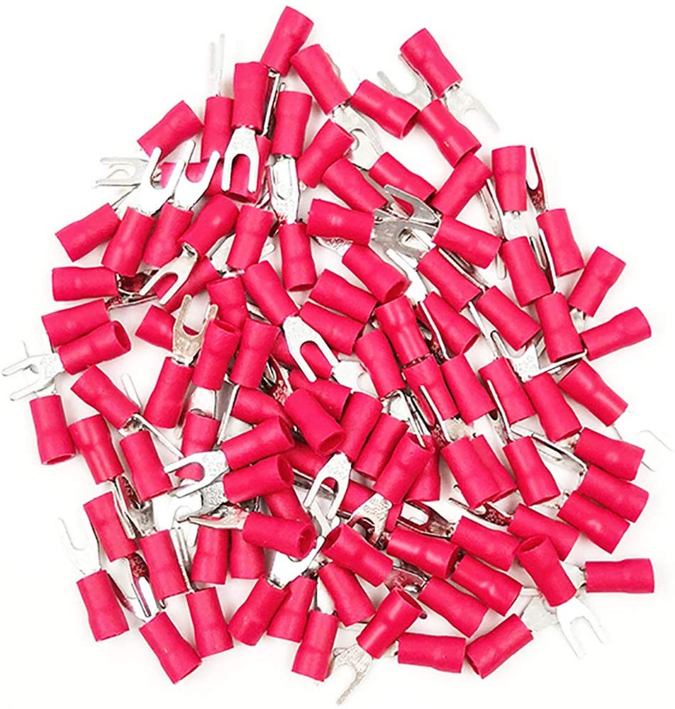 American Terminal E-SR8-1000 1000PCS 18-22AWG #8 Red Insulated Fork Spade Wire Connector Electrical Crimp Terminal