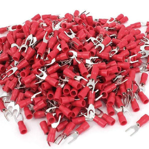 MR DJ DSR8-100 100PCS 18-22AWG Red Insulated Fork Spade Wire Connector Electrical Crimp Terminal