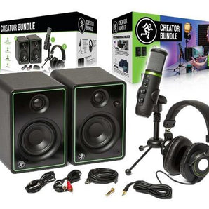 Mackie Creator Bundle USB microphone, studio monitors, and headphones