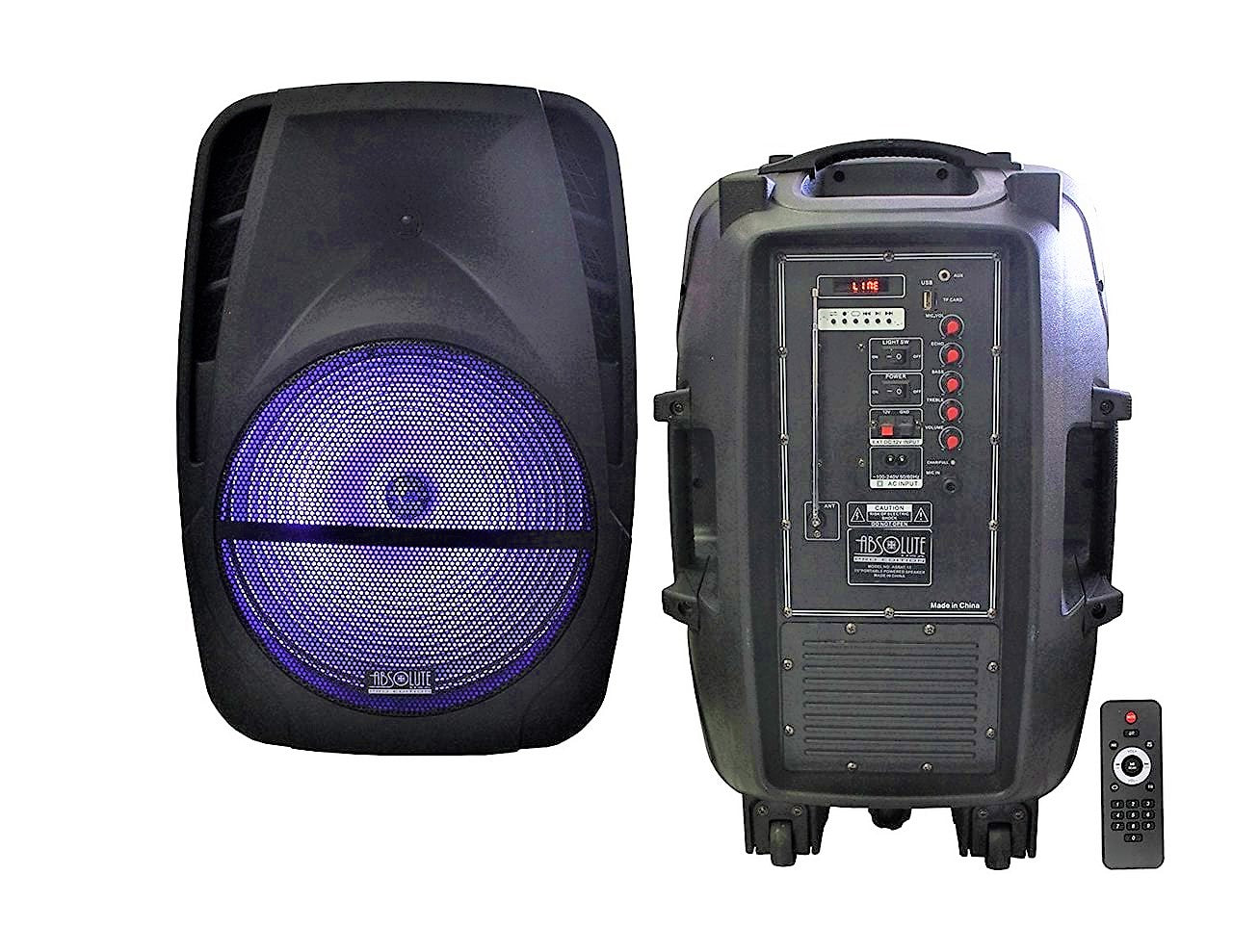 Absolute ASBAT15 15" Rechargeable Portable DJ PA Speaker / Bluetooth/ karaoke LED 3000 watt