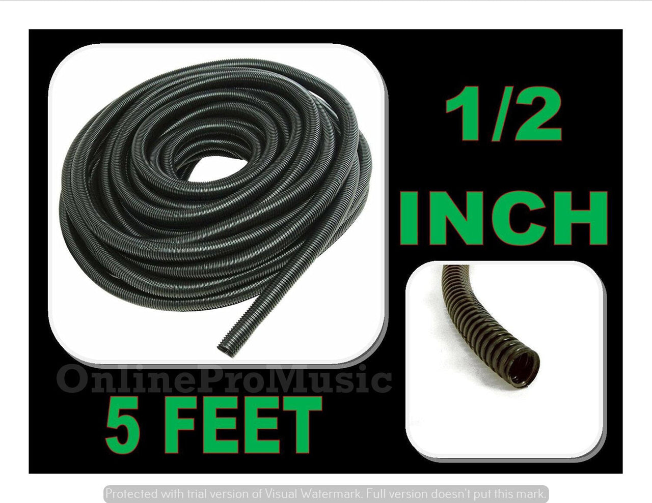 5 FT 1/2" INCH Split Loom Tubing Wire Conduit Hose Cover Auto Home Marine Black