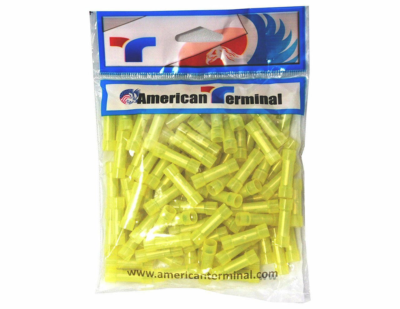American Terminal TBC1210Y 100 pcs 12 - 10 Gauge AWG Yellow insulated Nylon crimp terminals connectors Butt Connectors