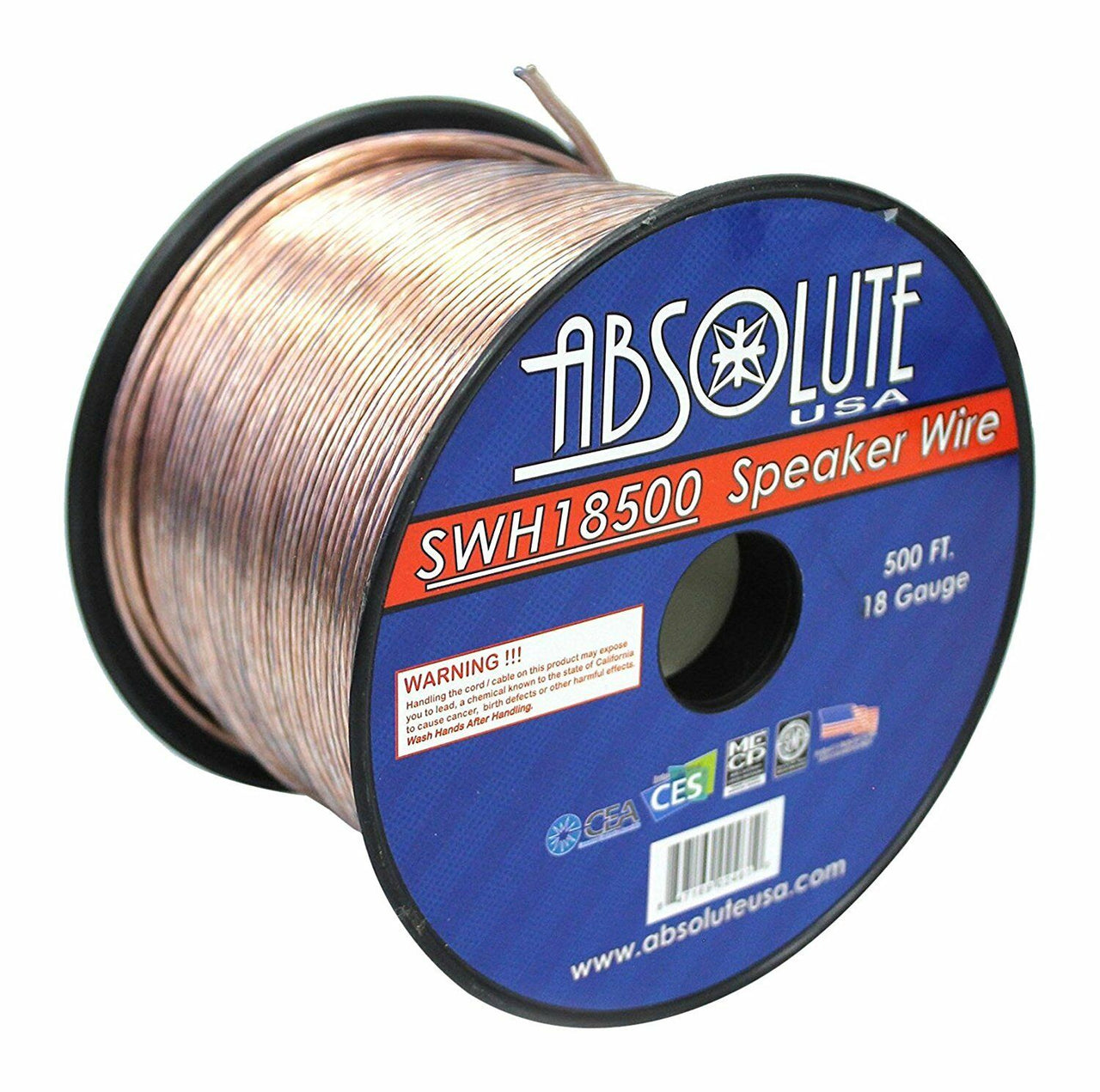 Absolute USA SWH181000 1000' 18 Gauge Speaker Wire<br/>1000 Feet 18 Gauge Car Audio Stereo Home Theater Marine ATV Speaker Wire Transparent Clear Cable Soft Touch Cable