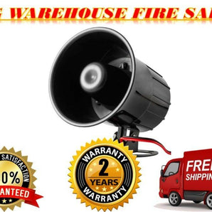  American Terminal loud mini siren with a sleek design for car alarm systems, featuring a powerful speaker and red wiring.