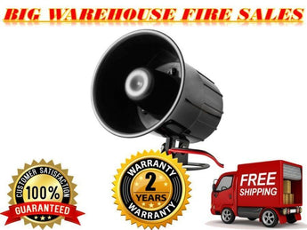 Universal loud mini siren for car alarm system with sleek design and prominent speaker output.